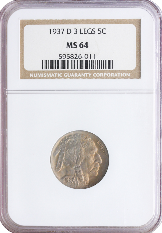 1937-D Buffalo Nickel 3 Leg NGC MS64