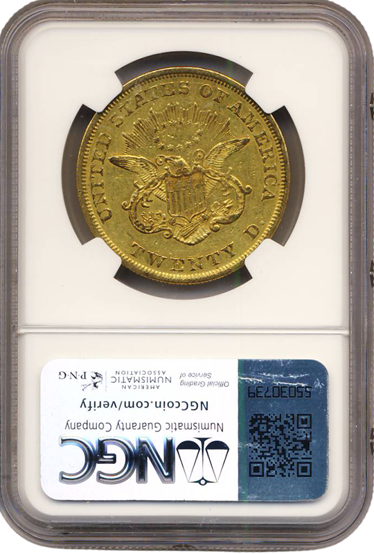 1850 $20 Liberty NGC AU55 CAC