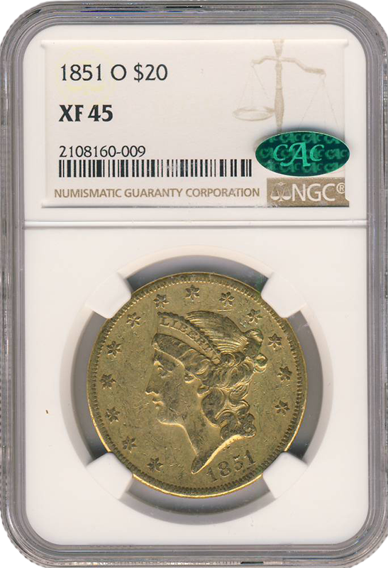 1851-O $20 Liberty NGC XF45 CAC