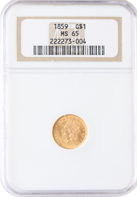 1859 Gold $1 Type 3 NGC MS65