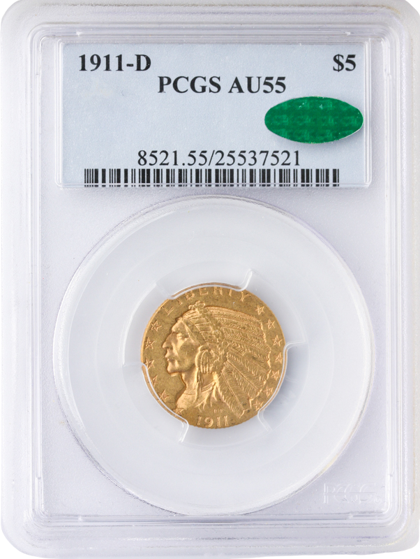 1911-D $5 Indian PCGS AU55