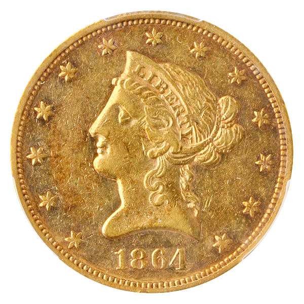 1864 $10 Liberty PCGS AU53