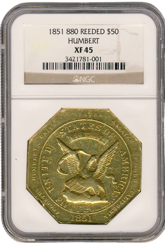 1851 $50 Humbert 880 Reeded Edge NGC XF45