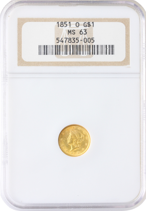 1851-O $1 Gold NGC MS63