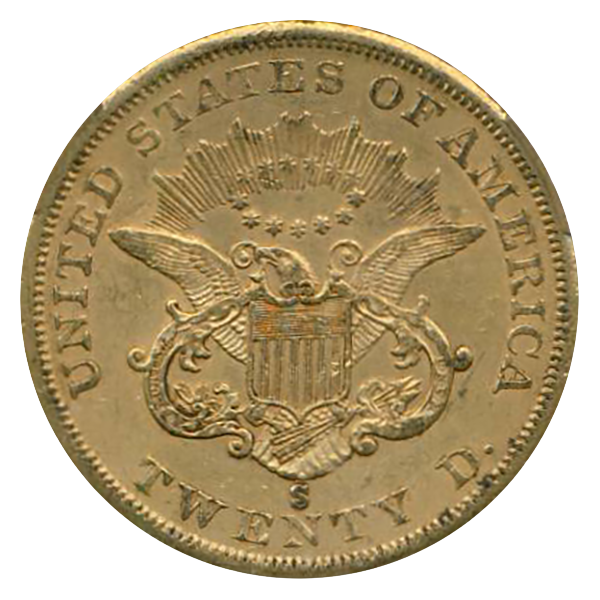 1860-S $20 Liberty CACG AU58