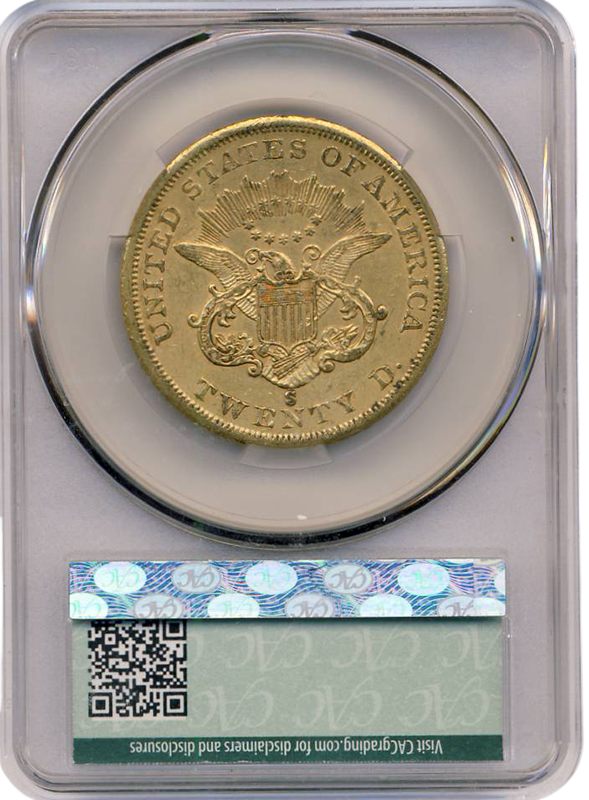 1860-S $20 Liberty CACG AU58