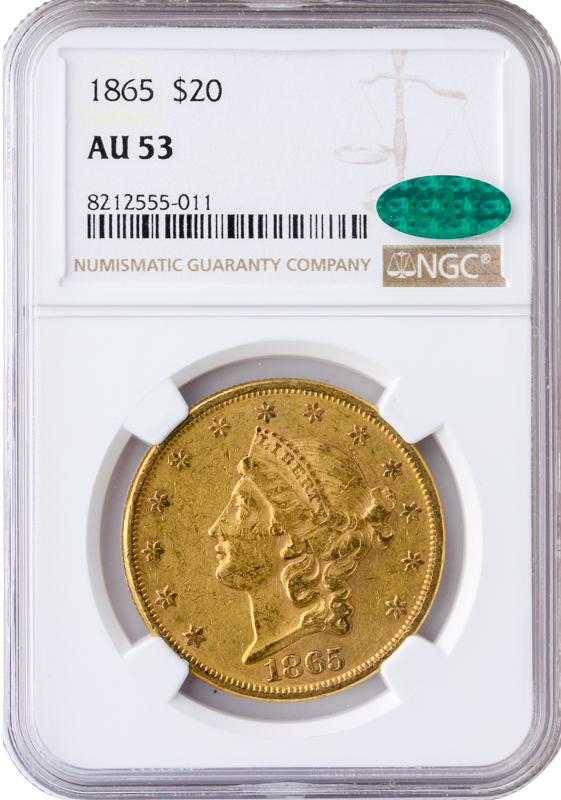 1865 $20 Liberty NGC AU53 CAC