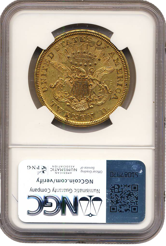 1866 $20 Liberty Type 2 NGC AU55 CAC